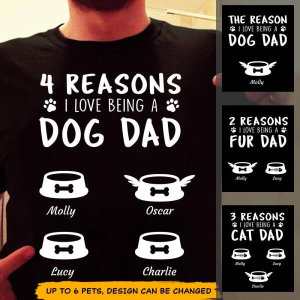 "Reasons I Love Being A Dog Dad" name, pet bowl personalized T-Shirt TS-HR56