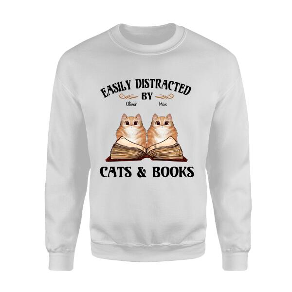 Easily Distracted By Cats & Books Personalized T-shirt TS-NB610