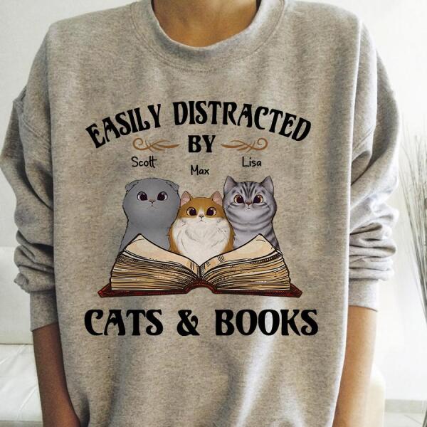 Easily Distracted By Cats & Books Personalized T-shirt TS-NB610