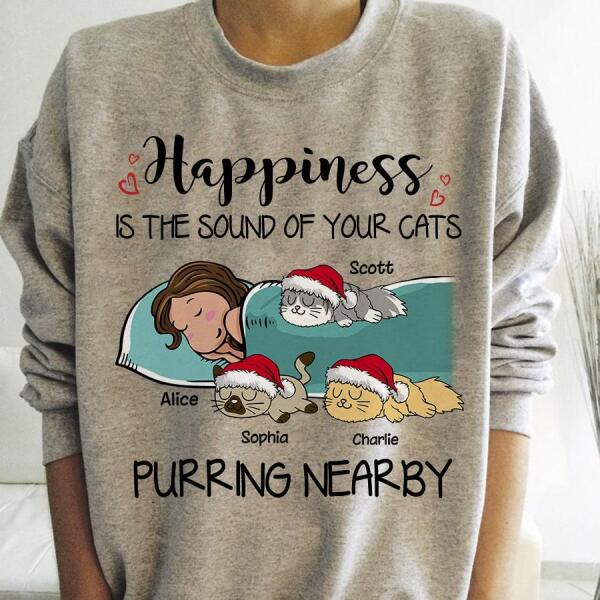 Happiness Is The Sound Of Your Cats Purring Nearby Personalized T-shirt TS-NB632