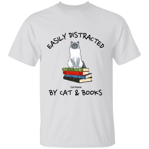 Easily Distracted By Cats & Books Personalized T-shirt TS-NB773