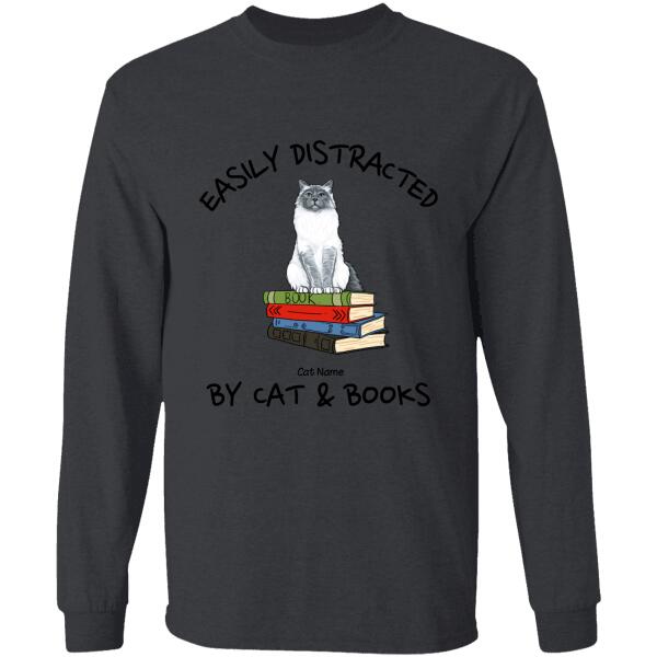 Easily Distracted By Cats & Books Personalized T-shirt TS-NB773