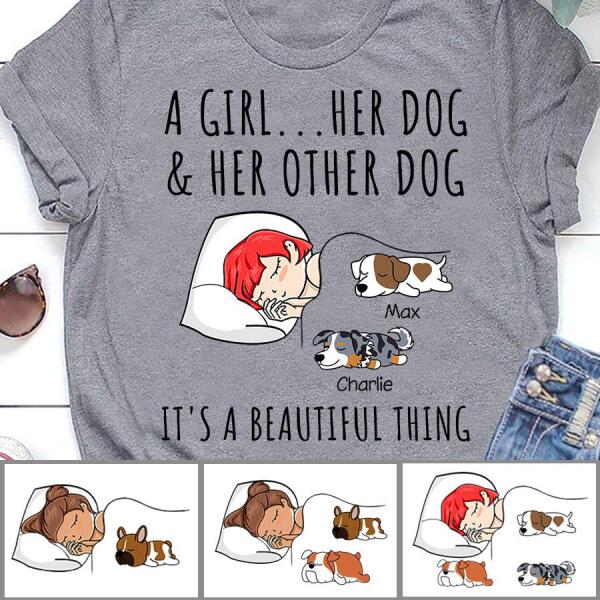 A Girl & Her Dogs Personalized T-shirt TS-NN1142