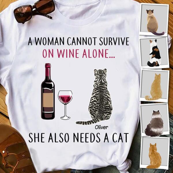 Cat Mom Loves Wine Personalized T-Shirt TS-PT1199