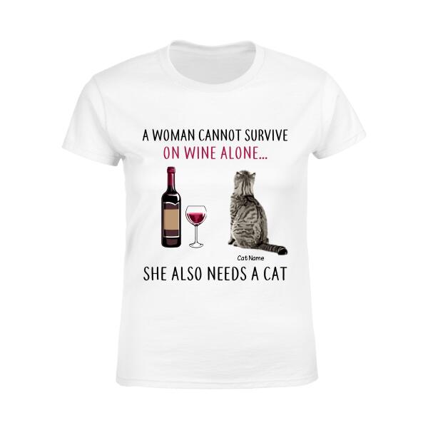 Cat Mom Loves Wine Personalized T-Shirt TS-PT1199