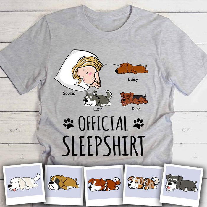 Funny Dog Mom Sleeps With Her Dogs Personalized T-Shirt TS-PT1314