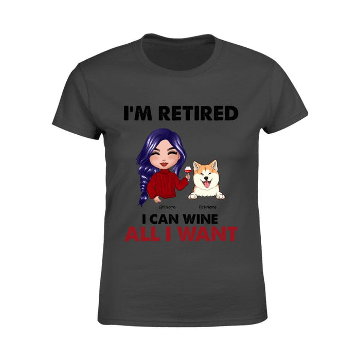 Retired Dog Mom Loves Wine Personalized T-Shirt TS-PT1354