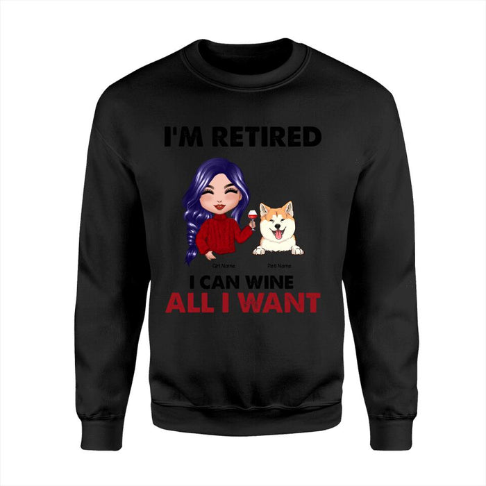 Retired Dog Mom Loves Wine Personalized T-Shirt TS-PT1354