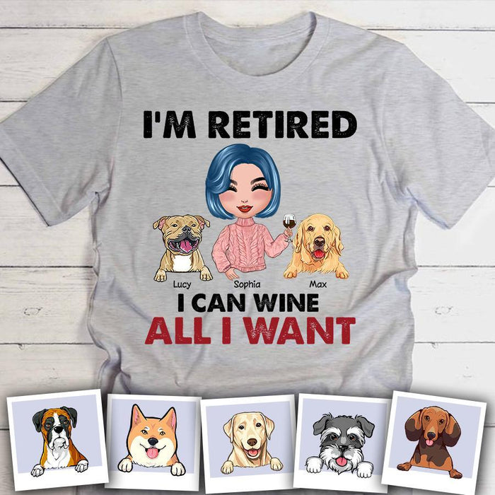 Retired Dog Mom Loves Wine Personalized T-Shirt TS-PT1354