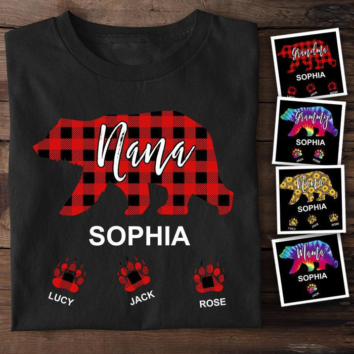 Nana Bear Buffalo Plaid Pattern Personalized T-Shirt TS-PT1453