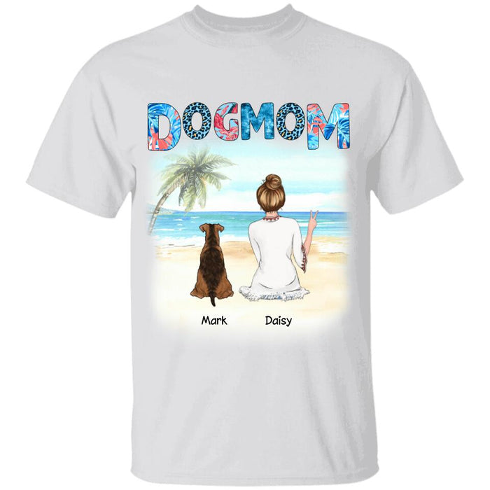 Dog Mom And Her Fur Babies On The Beach Personalized T-Shirt TS-PT1557