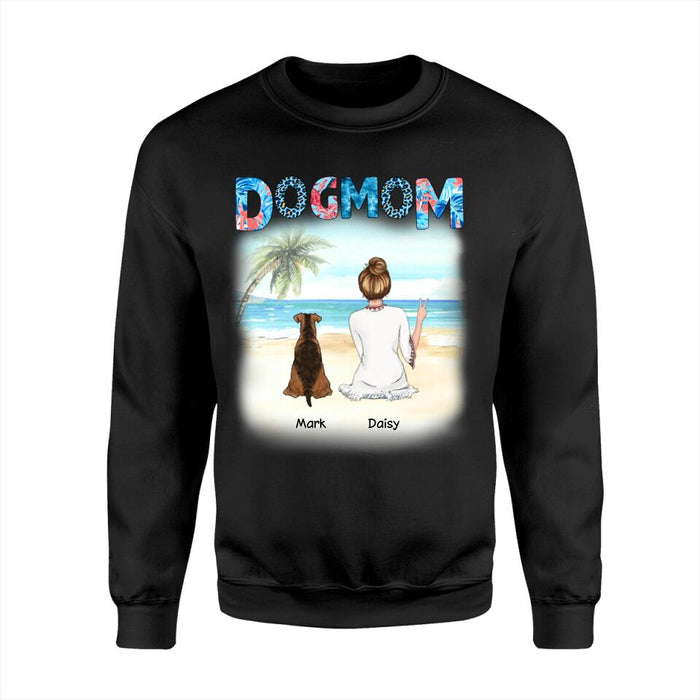 Dog Mom And Her Fur Babies On The Beach Personalized T-Shirt TS-PT1557