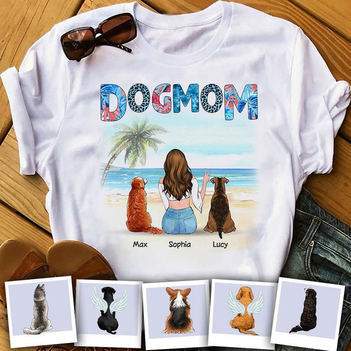 Dog Mom And Her Fur Babies On The Beach Personalized T-Shirt TS-PT1557