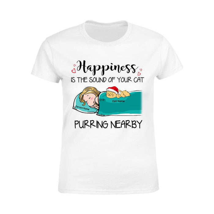 Happiness Is The Sound Of Your Cats Purring Nearby Personalized T-shirt TS-NB632