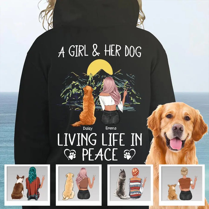 Girl & Her Dog Living Life In Peace Personalized Back T-shirt TS-NB1979