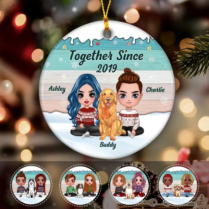 Couple With Dog Together SInce Personalized Circle Ornament O-NB1997