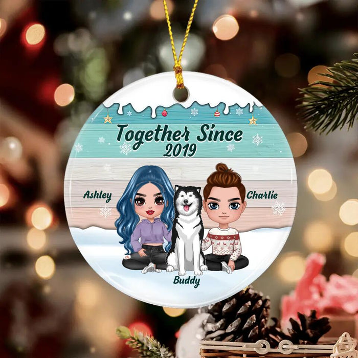 Couple With Dog Together SInce Personalized Circle Ornament O-NB1997