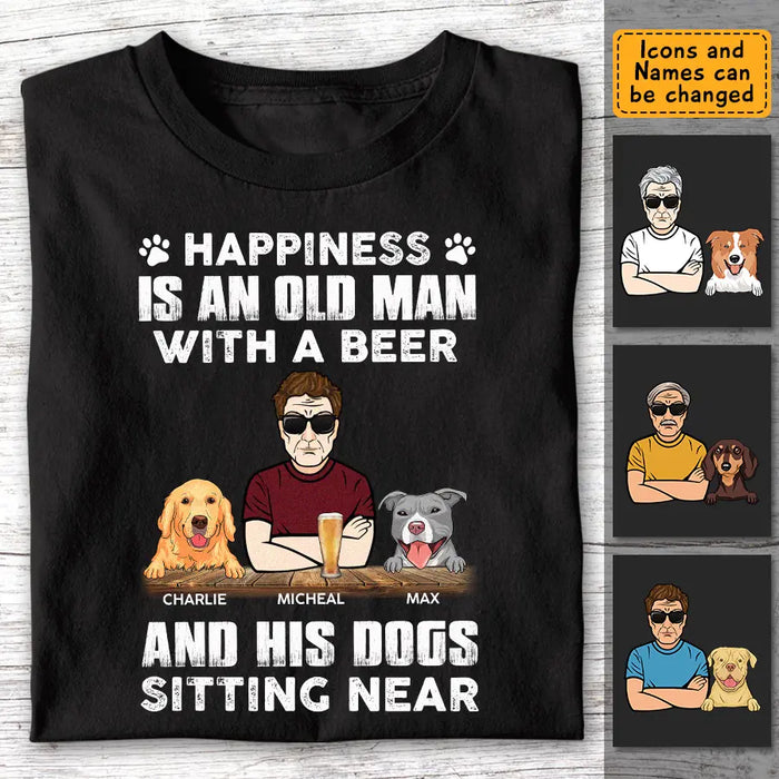 Happiness Is An Old Man With A Beer And His Dog Sitting Near - Personalized T-Shirt TS-PT3422