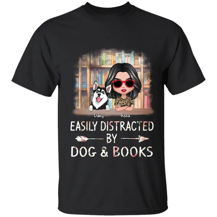 Easily distracted by dogs & books  - Personalized T-Shirt - Dog Lovers TS-TT3434