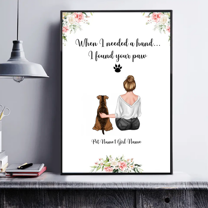 When I needed  a hand I found your paw - Girl, dog and cat Personalized Poster CP-TU11