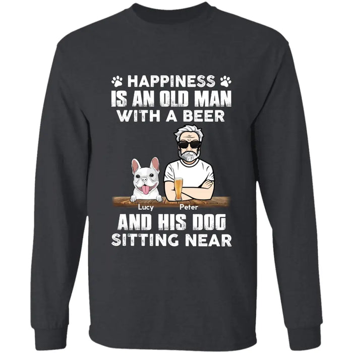 Happiness Is An Old Man With A Beer And His Dog Sitting Near - Personalized T-Shirt TS-PT3422