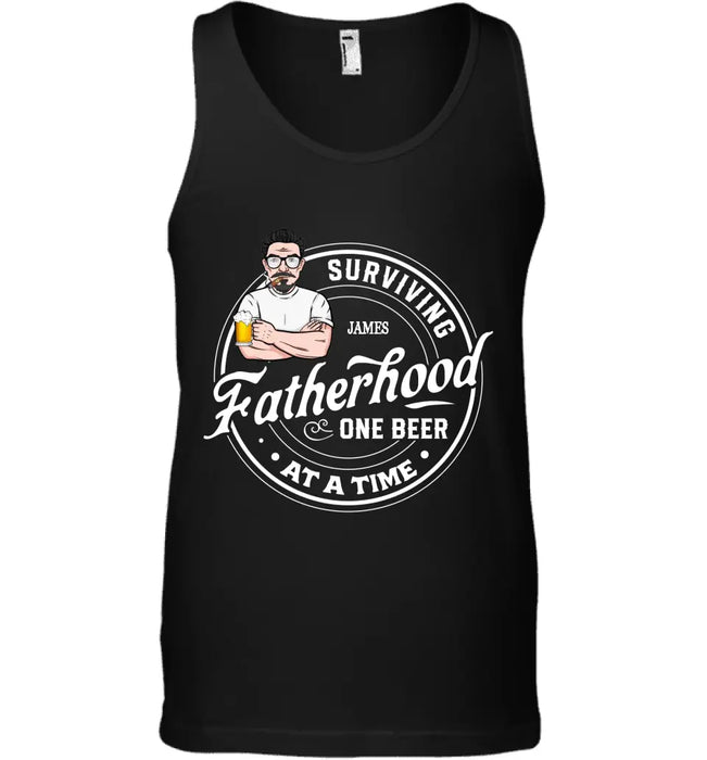 Surviving Fatherhood One Beer At A Time  - Personalized T-Shirt - Gift For Father's Day TS - PT3769