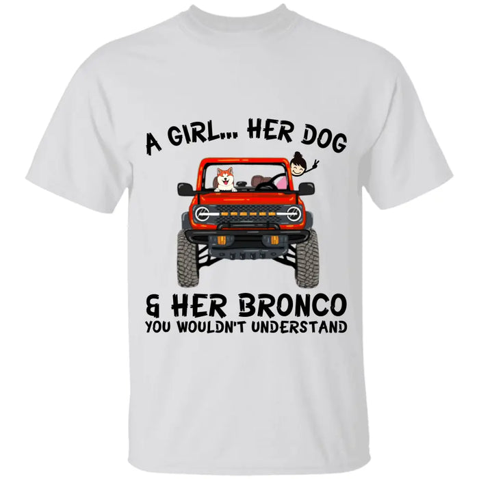 A girl, her dogs and her bronco dog, cat personalized T-Shirt TS-HR138