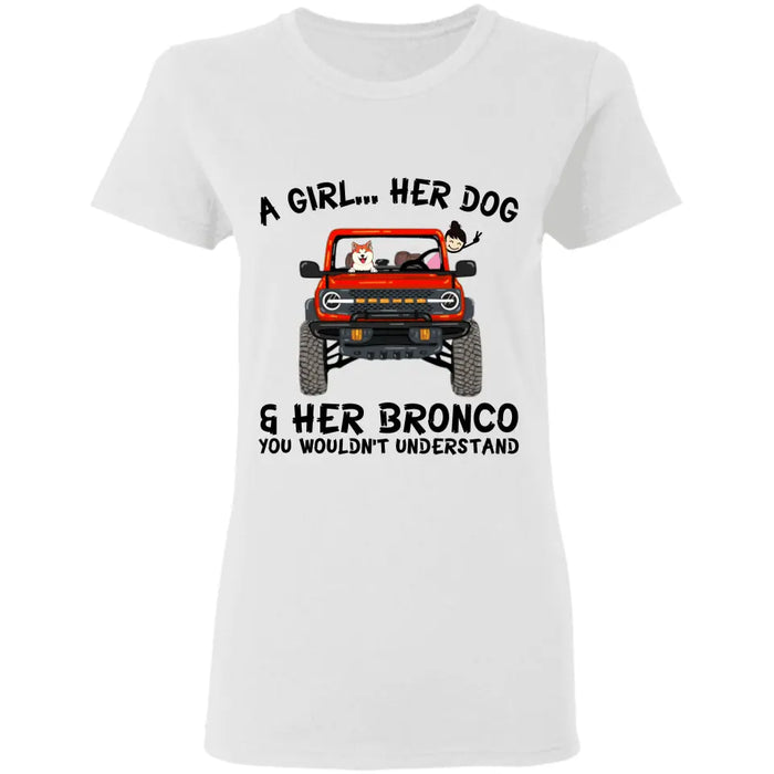 A girl, her dogs and her bronco dog, cat personalized T-Shirt TS-HR138