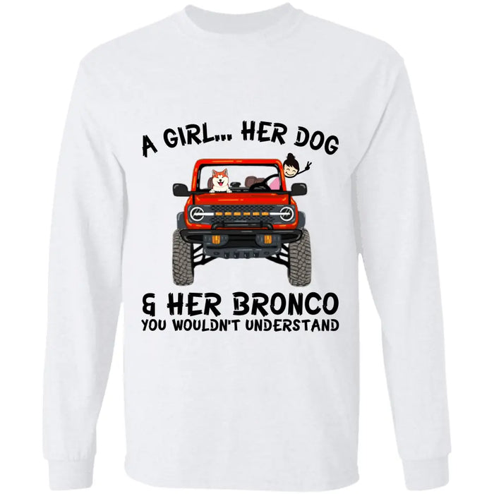 A girl, her dogs and her bronco dog, cat personalized T-Shirt TS-HR138