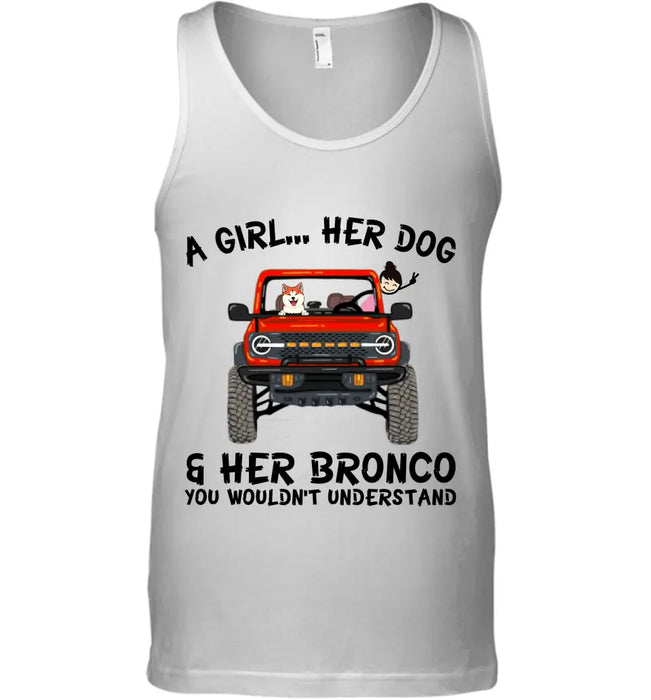 A girl, her dogs and her bronco dog, cat personalized T-Shirt TS-HR138