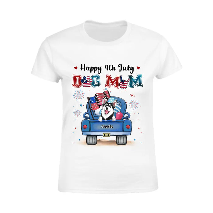 Happy 4th July Dog Mom- Personalized T-Shirt - 4th July TS - PT3841