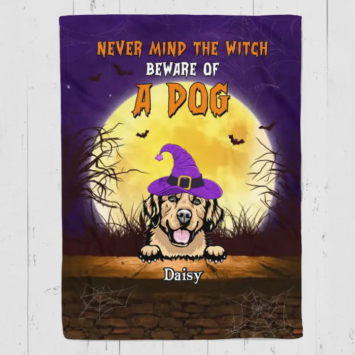 Never Mind The Witch Be Aware Of The Dogs Personalized Blanket- Halloween B - PT3962