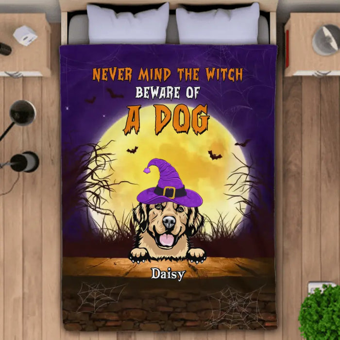 Never Mind The Witch Be Aware Of The Dogs Personalized Blanket- Halloween B - PT3962