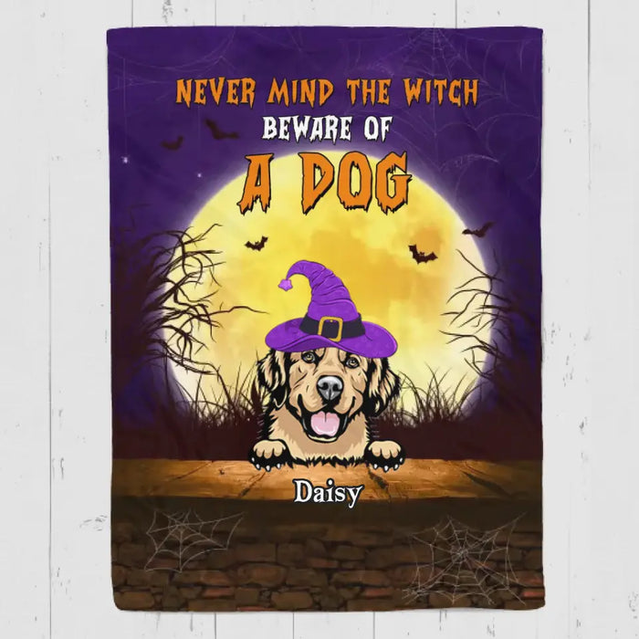 Never Mind The Witch Be Aware Of The Dogs Personalized Blanket- Halloween B - PT3962