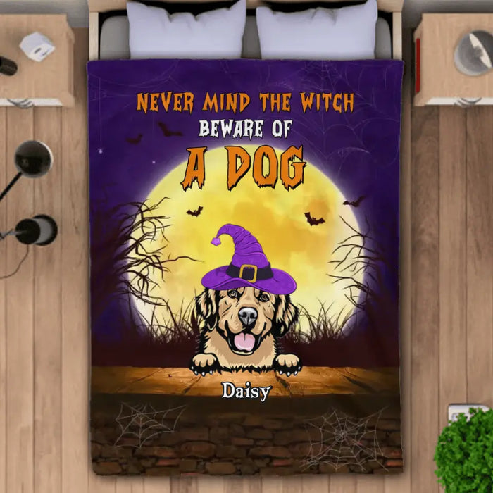 Never Mind The Witch Be Aware Of The Dogs Personalized Blanket- Halloween B - PT3962