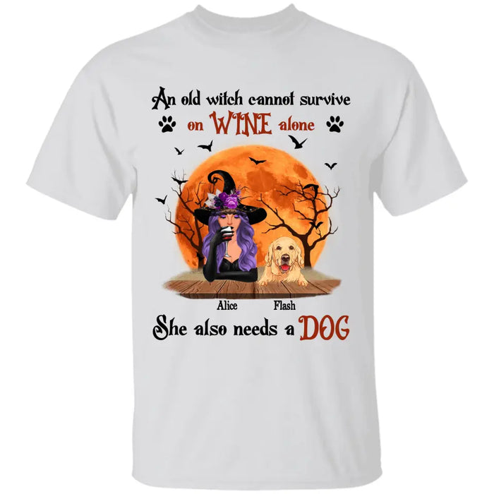 An Old Witch Cannot Survive On Wine Alone - Personalized T-Shirt - Halloween TS - TT3869