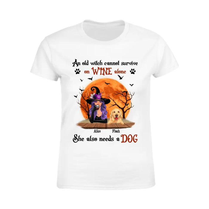 An Old Witch Cannot Survive On Wine Alone - Personalized T-Shirt - Halloween TS - TT3869