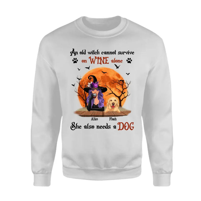 An Old Witch Cannot Survive On Wine Alone - Personalized T-Shirt - Halloween TS - TT3869