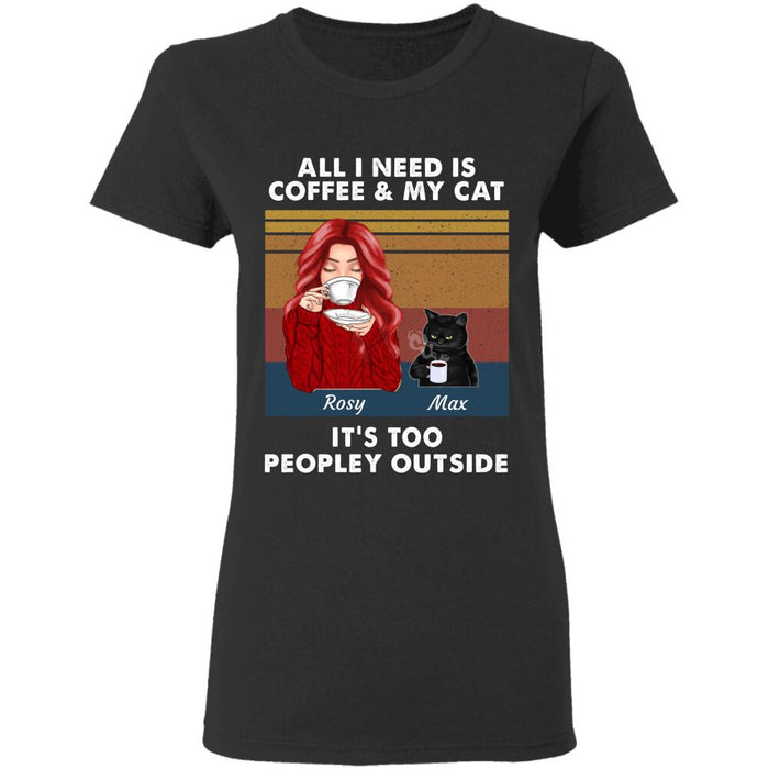 "It's Too Peopley Outside Grumpy Cat" girl and cat personalized T-Shirt