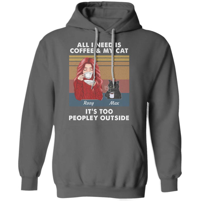 "It's Too Peopley Outside Grumpy Cat" girl and cat personalized T-Shirt