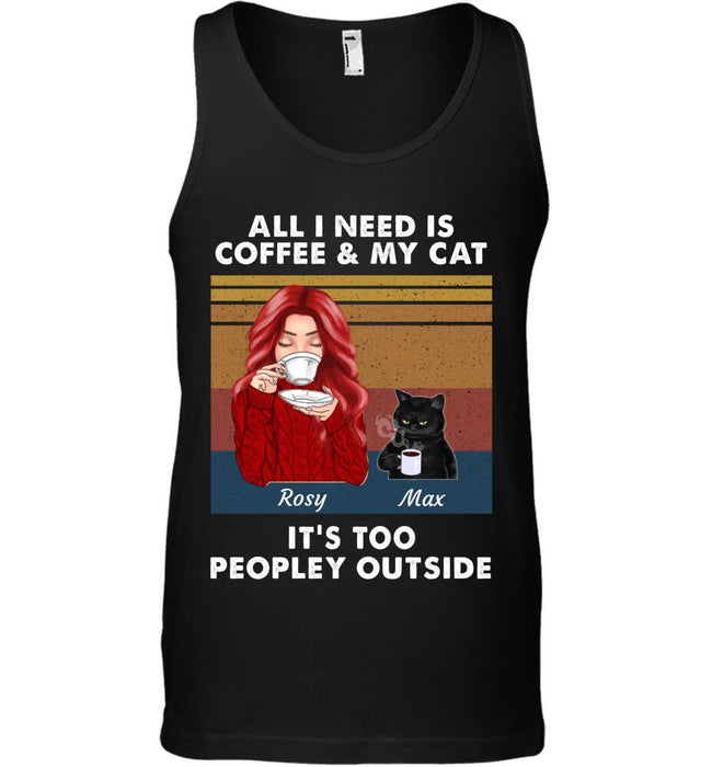 "It's Too Peopley Outside Grumpy Cat" girl and cat personalized T-Shirt