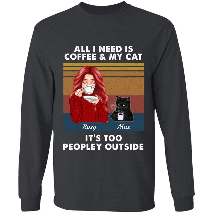 "It's Too Peopley Outside Grumpy Cat" girl and cat personalized T-Shirt