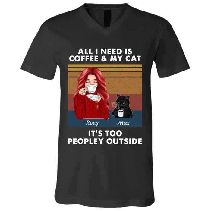 "It's Too Peopley Outside Grumpy Cat" girl and cat personalized T-Shirt