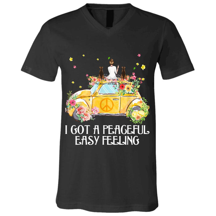 "Peaceful Feeling With Dogs & Cats" girl and dog, cat personalized T-Shirt