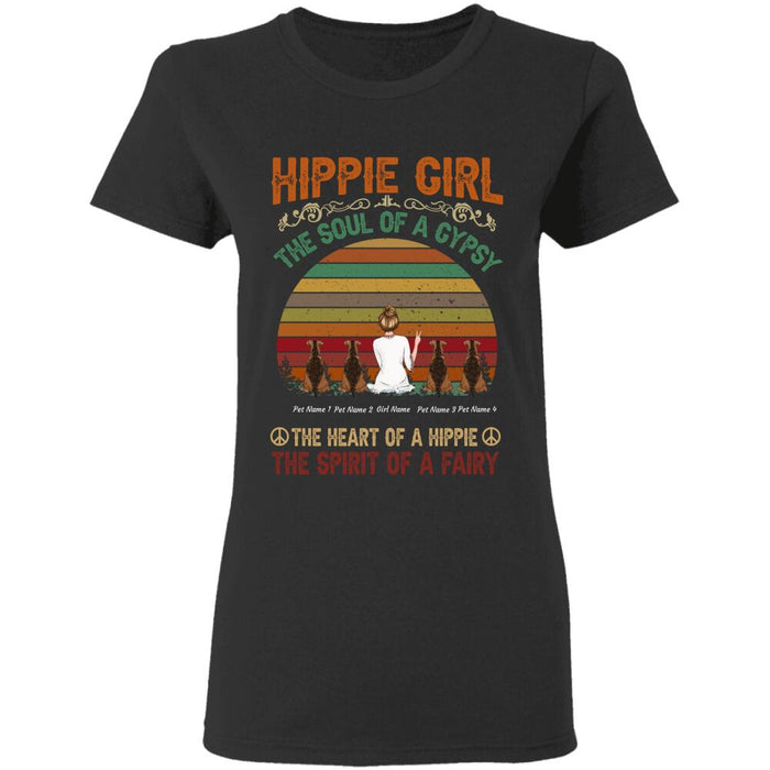 "Hippie Girl" girl and dog, cat personalized T-Shirt