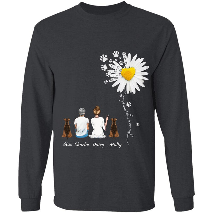 "Couple Under Daisy" couple and dog, cat personalized T-Shirt