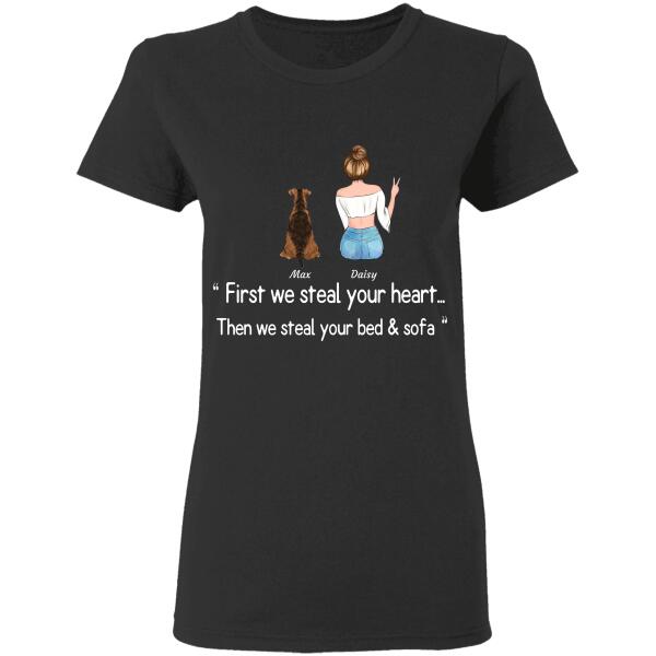 "First we steal your heart'' girl and dog personalized T-Shirt TS-TU90-1