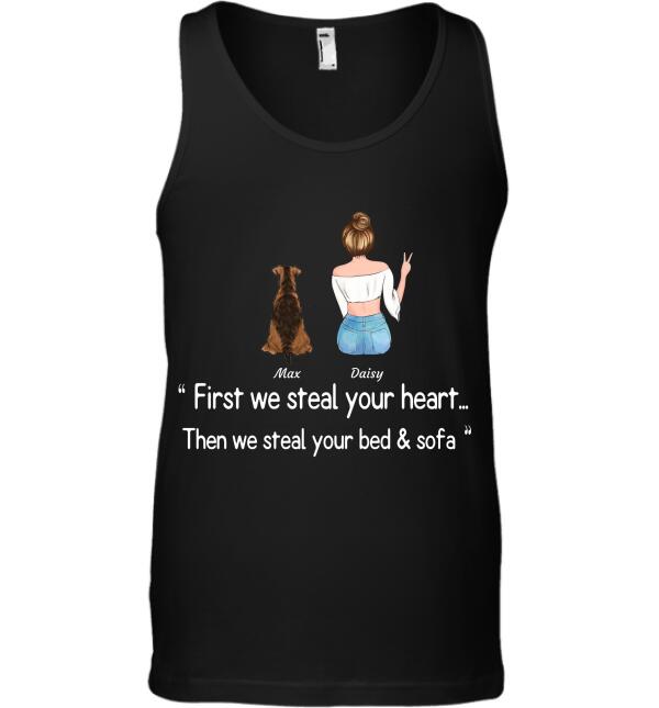 "First we steal your heart'' girl and dog personalized T-Shirt TS-TU90-1