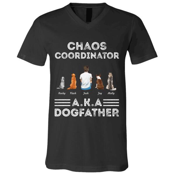 "Chaos Coordinator A.K.A Dogfather" man and dog personalized T-Shirt