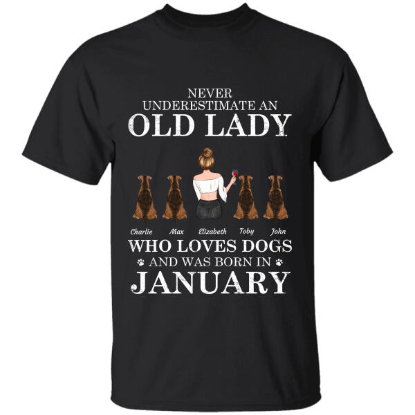 Never underestimate an Old Lady who loves dogs/cats and was born in Month Personalized Pet T-Shirt